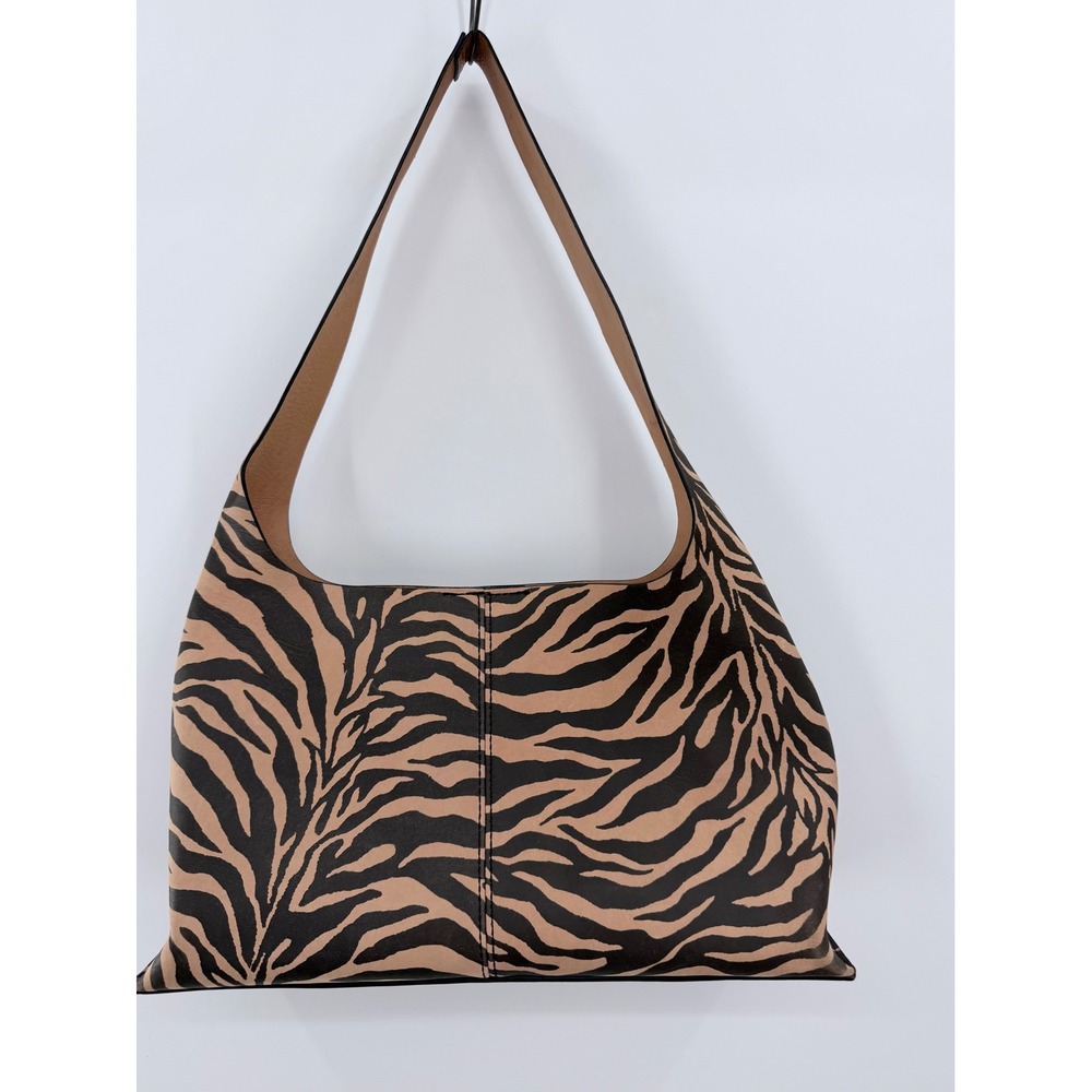 HOBO Joni Shoulder Bag Women Medium Tan Black Zebra Print All Leather Boho Chic